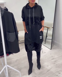 Trendy Hooded Dress with Patchwork