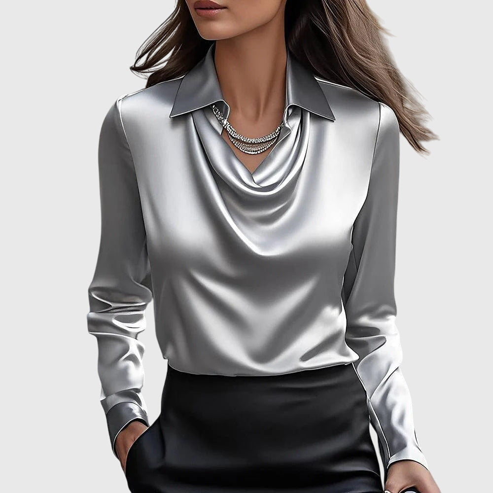 Ciarán – Satin Blouse with Draped Neckline