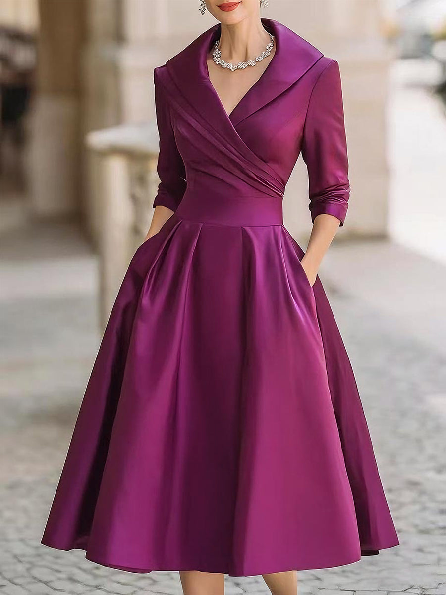 Éanna – Satin Midi Dress with Draped Neckline