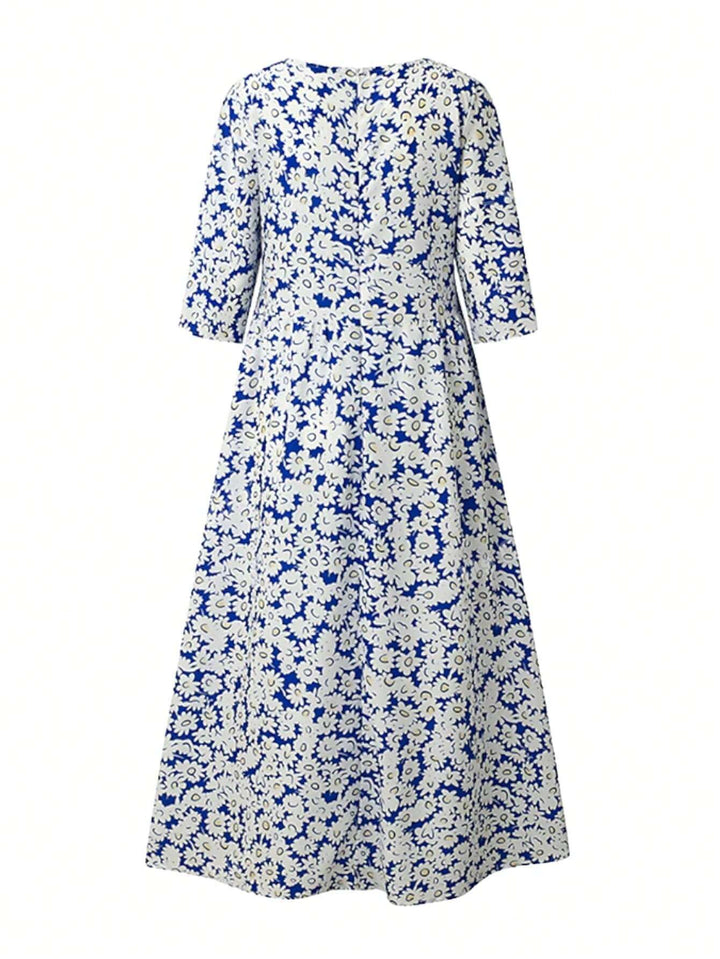 Aoife– Floral Midi Dress with Pockets