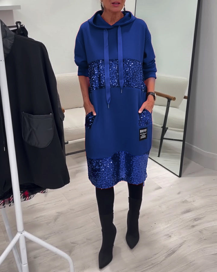 Trendy Hooded Dress with Patchwork