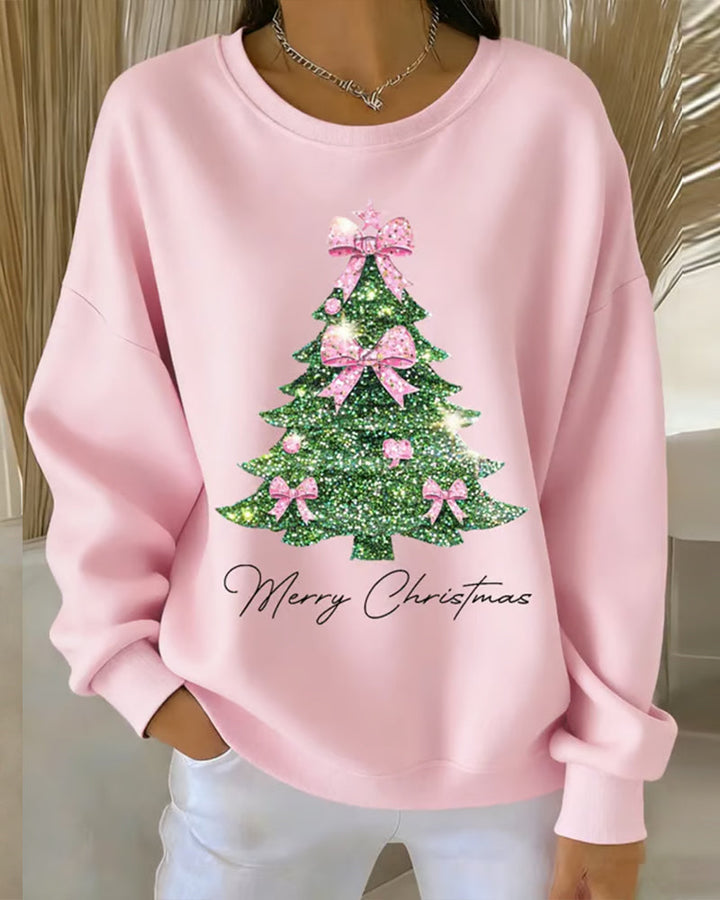 Round Neck Long Sleeve Christmas Print Sweatshirt