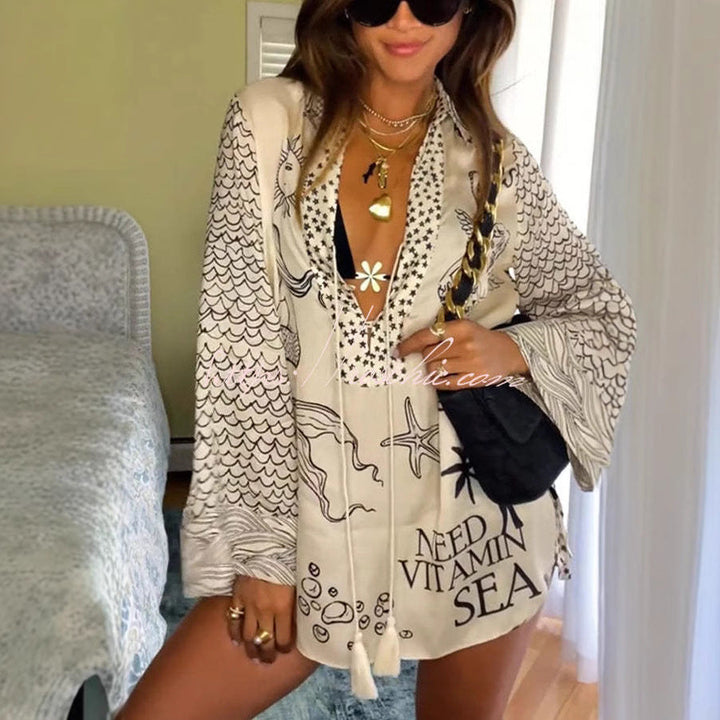 Clodagh – Satin Print Tassel Shirt & Shorts Set