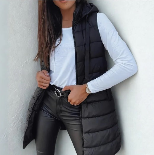Fintan – Casual Sleeveless Hooded Long Puffer Vest