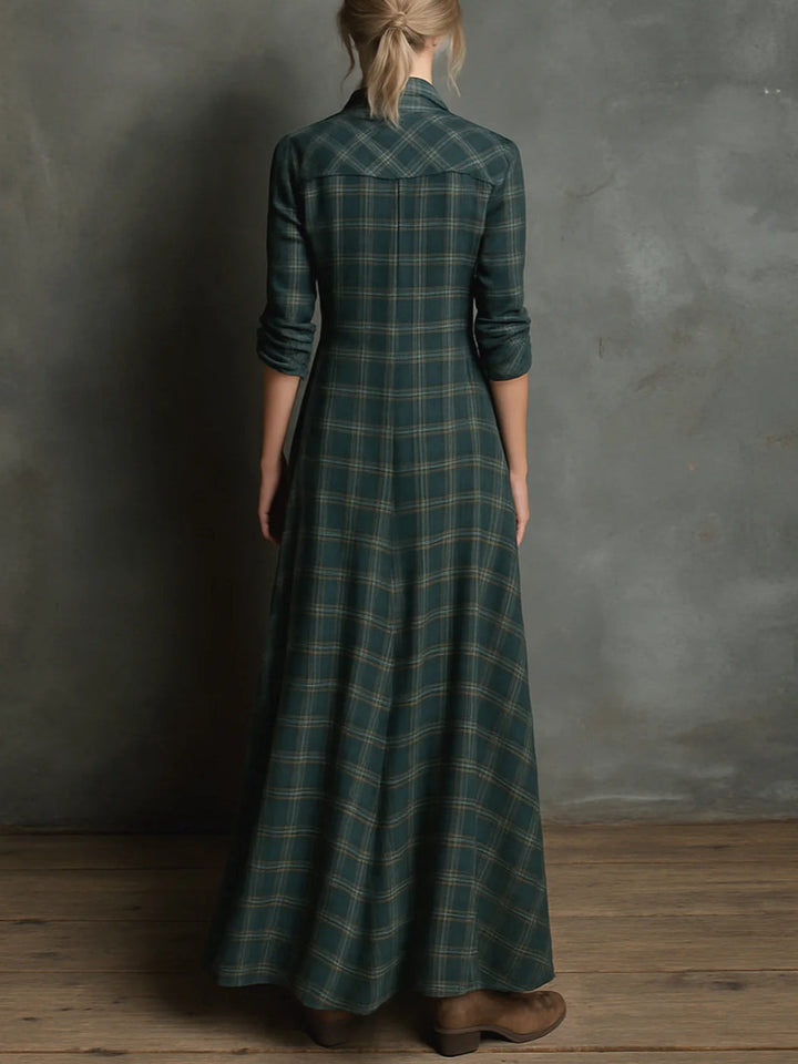 Isibeal – Long Dress with Green Check Lapel