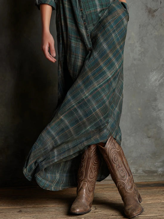 Isibeal – Long Dress with Green Check Lapel