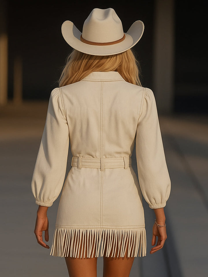 Nuala – Denim Mini Dress with Tassels