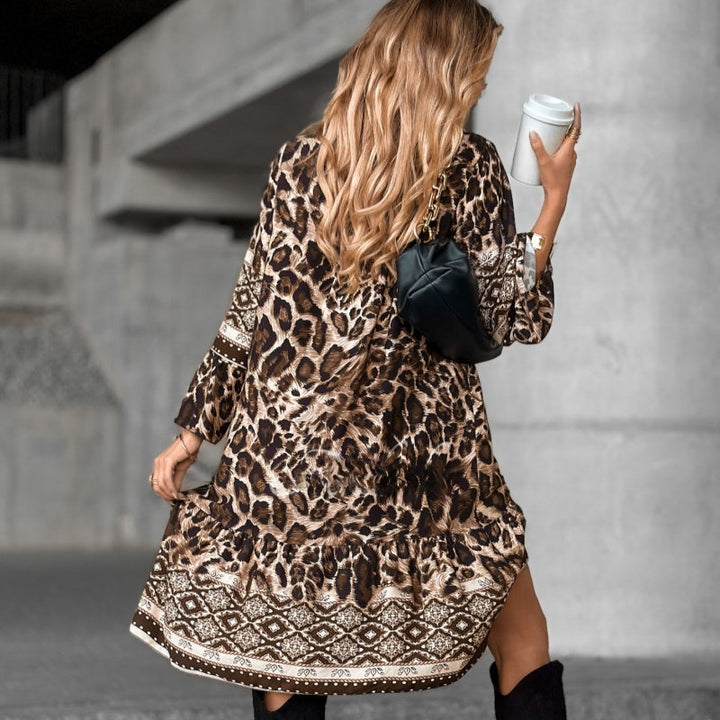 Fainne – Printed Long-Sleeve V-Neck Dress
